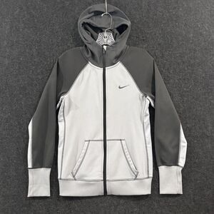 Nike Therma-Fit Jacket Women's Small Gray Full Zip Fleece Hoodie Hooded